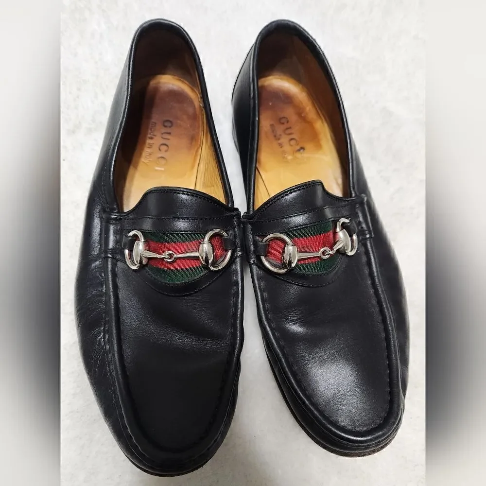 Gucci 6.5 Men's Black Horsebit Leather Loafer w/Web stripe..NIB Brand new